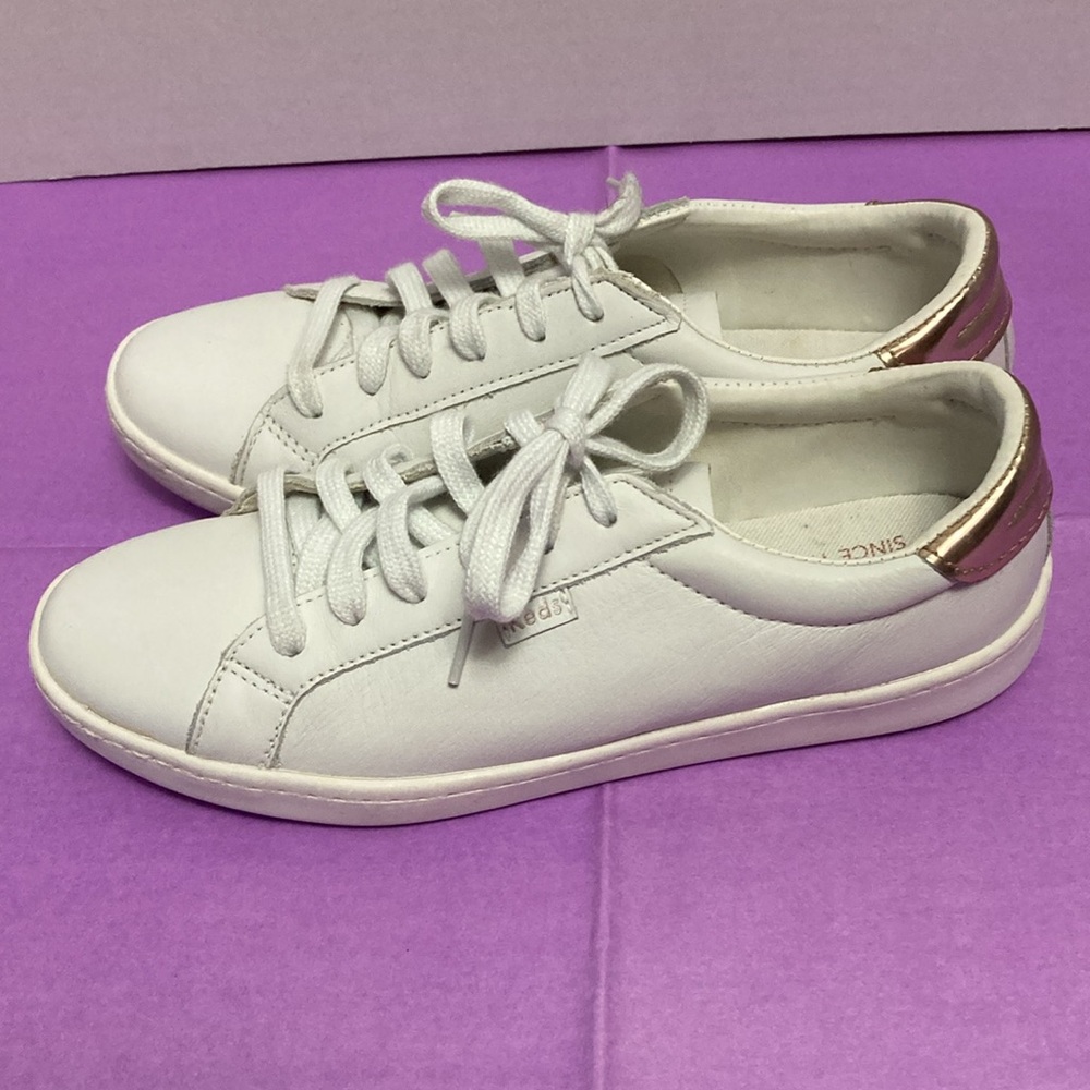 keds womens orthlite white leather sneakers casual metallic rose gold heel 7 1/2 - Picture 3 of 10